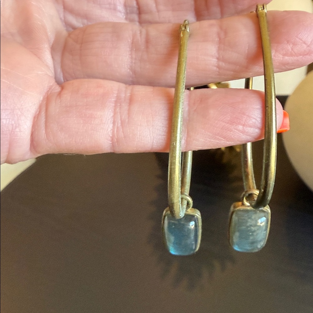 Banana Republic Blue Glass Drop Earrings with Brass-Tone Hoops